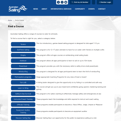 Screenshot of Find a Course - Australian Sailing