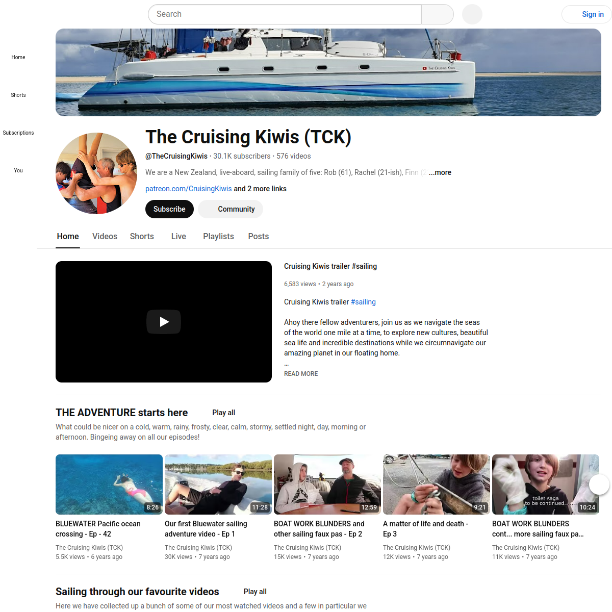 Screenshot of The Cruising Kiwis (TCK) - YouTube