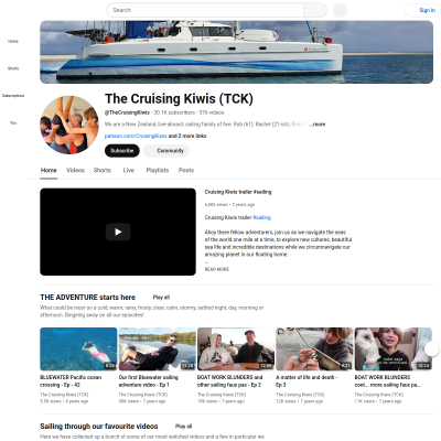 Screenshot of The Cruising Kiwis (TCK) - YouTube