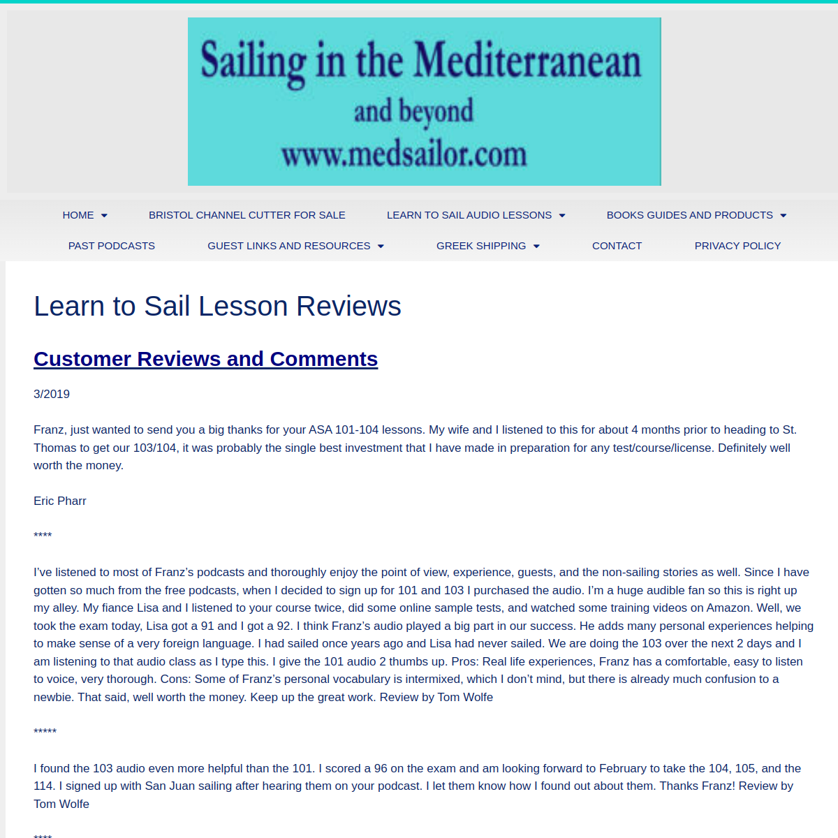 Screenshot of Learn to Sail Lesson Reviews - Sailing in the Mediterranean and ...