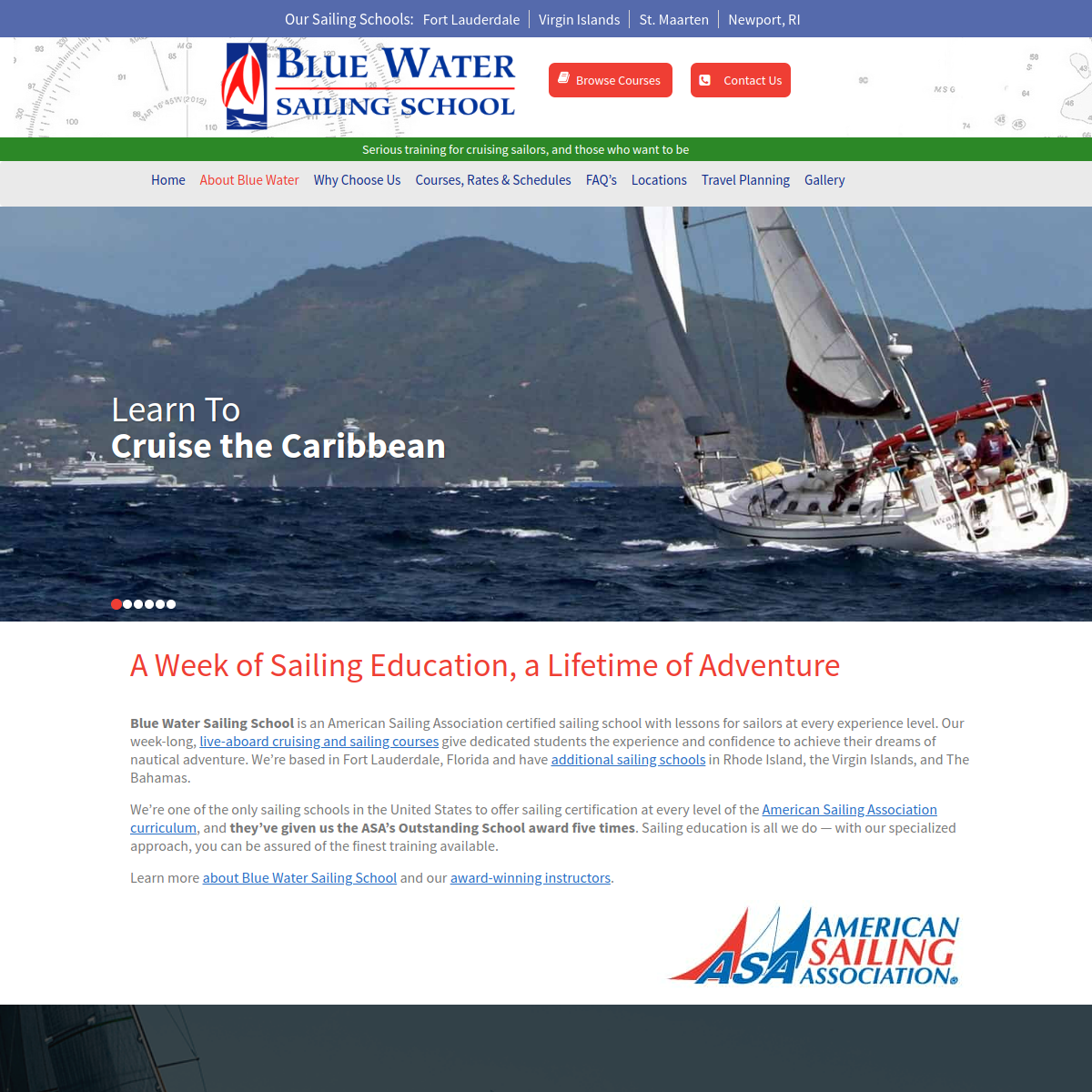 Screenshot of Blue Water Sailing School: America's Premier Sailing Schools