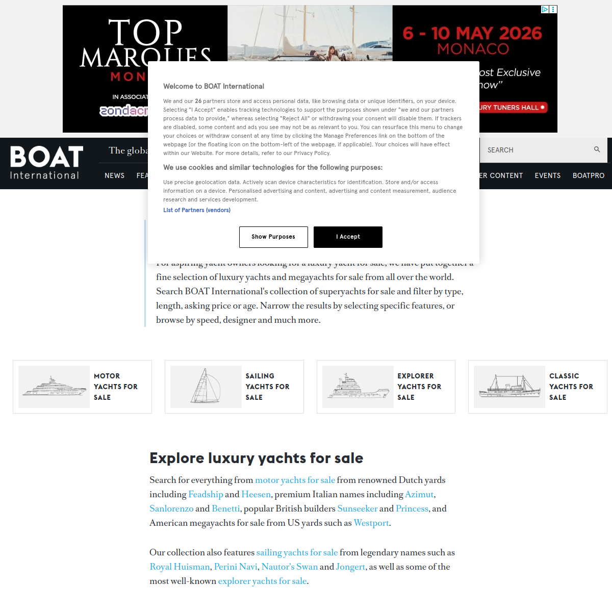 Screenshot of Yachts for Sale | Superyachts for Sale | BOAT International