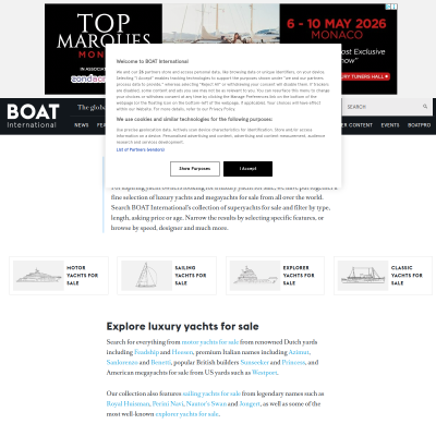 Screenshot of Yachts for Sale | Superyachts for Sale | BOAT International
