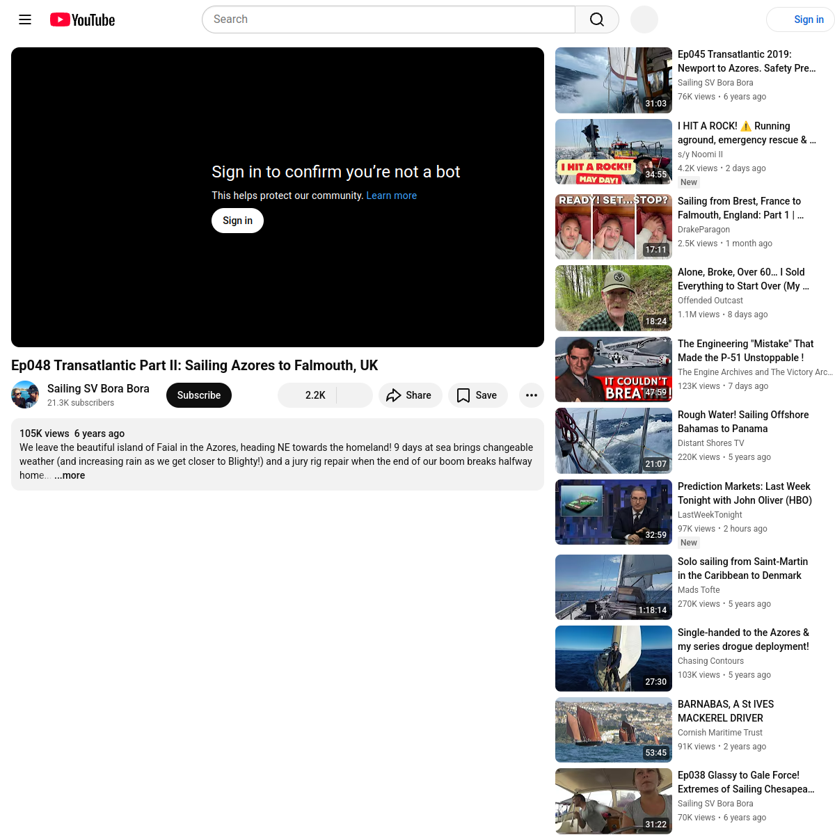 Screenshot of Ep048 Transatlantic Part II: Sailing Azores to Falmouth, UK - YouTube