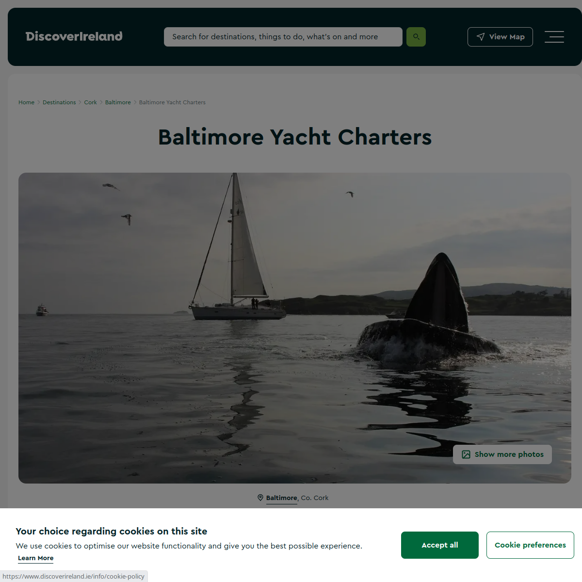 Screenshot of Visit Baltimore Yacht Charters with Discover Ireland
