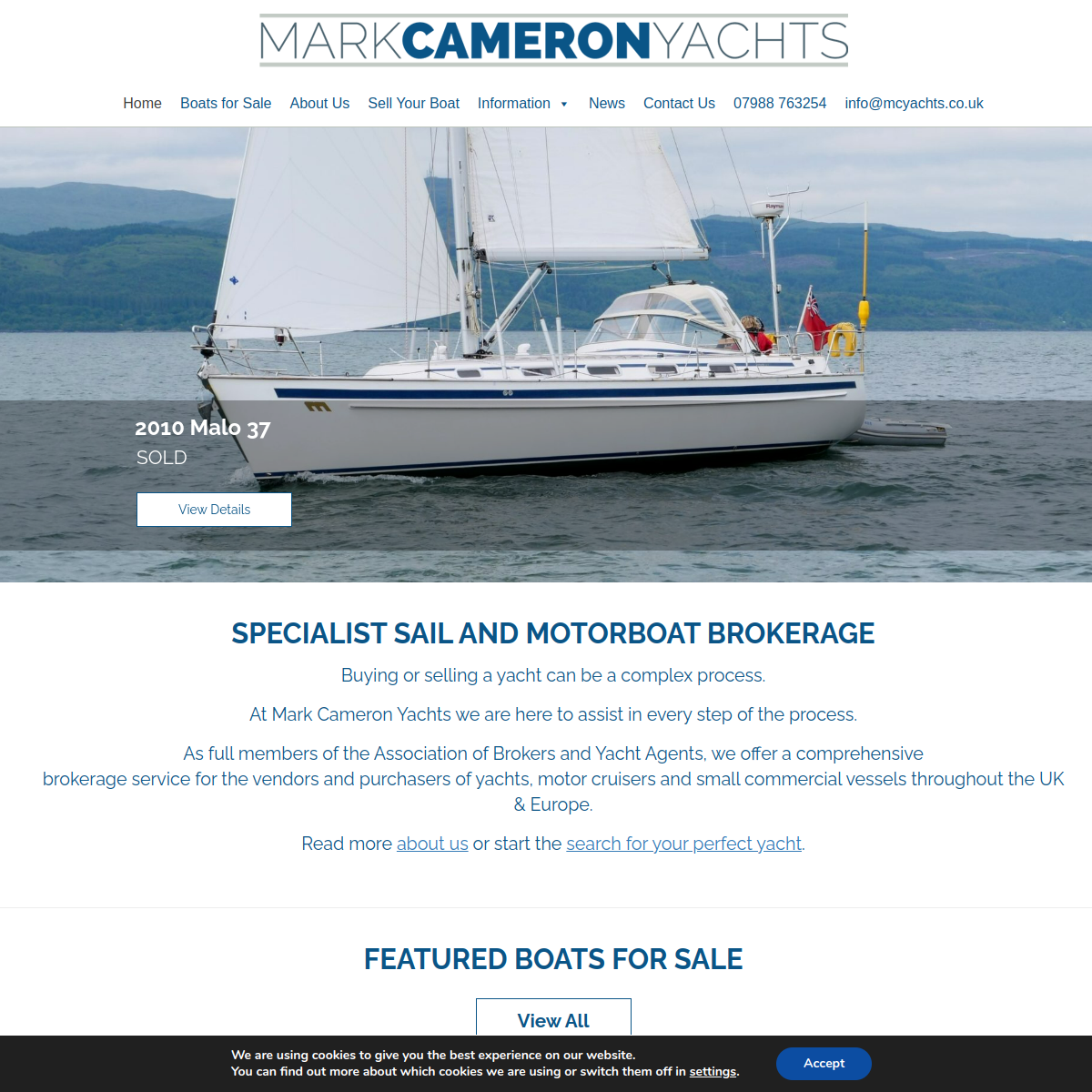 Screenshot of Mark Cameron Yachts - Specialist Sail and Motorboat Brokerage