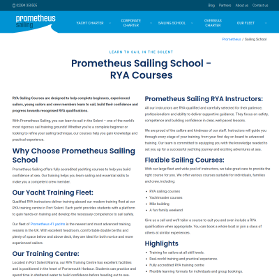 Screenshot of Prometheus - RYA Sailing School Courses UK and Solent ...