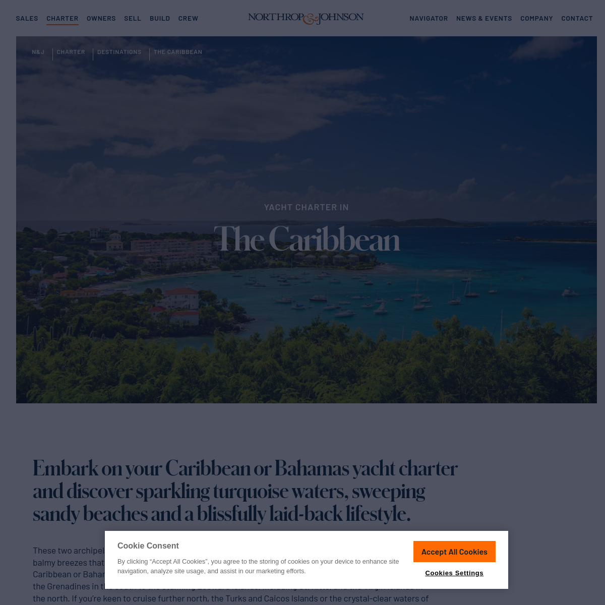 Screenshot of Caribbean Yacht Charter | Luxury Crewed Private Rentals | Northrop ...